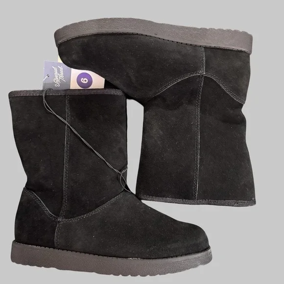 Universal Thread Leather Boots Womens Sz 6 Black‎ Shearling Style Fur Lined NEW - Picture 6 of 9